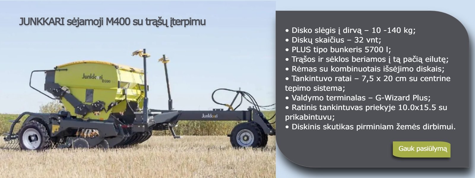 JUNKKARI sėjamoji su trąšų įterpimu M400_v3